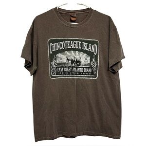 Chincoteague Island Horse Graphic Tee Gildan Brown Mens T-Shirt Size Large